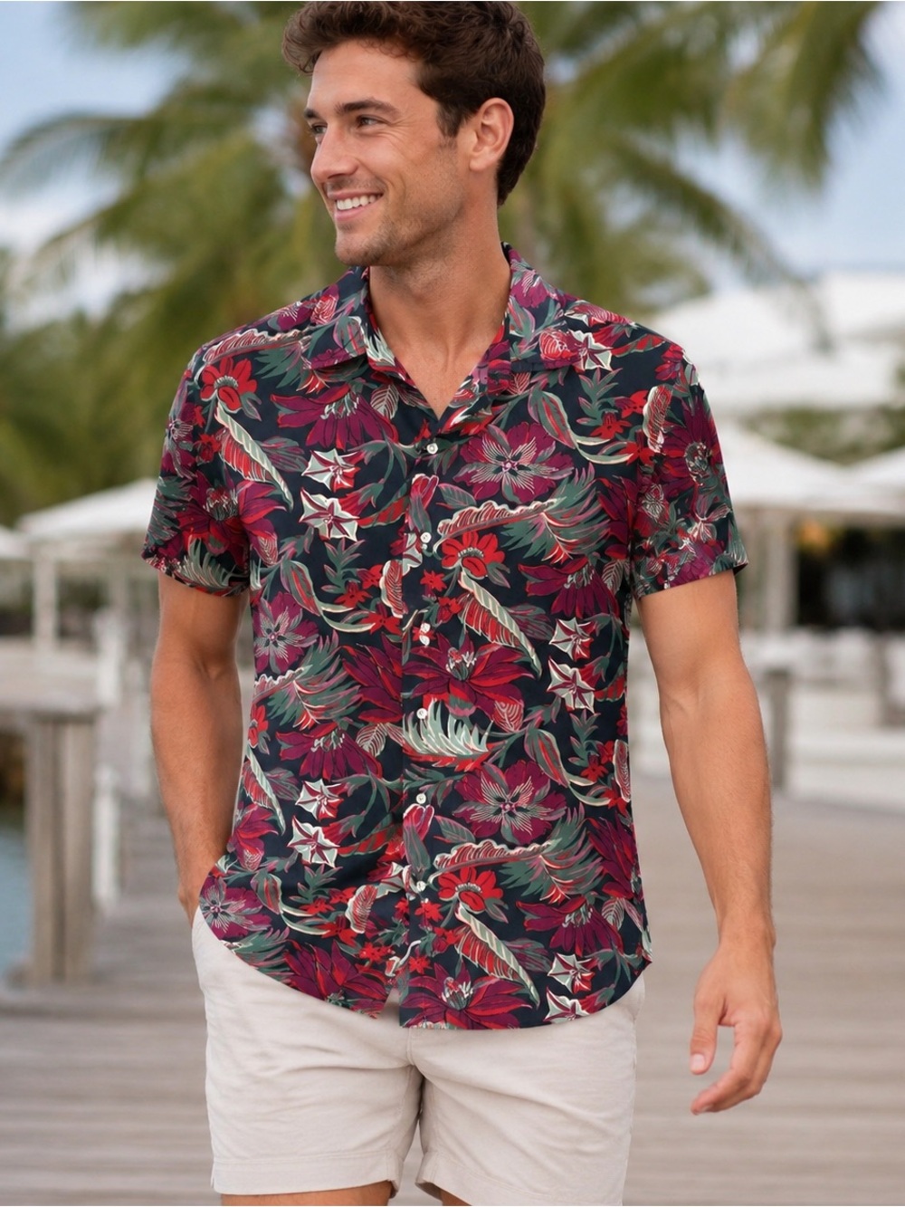 Bonobos Slim Fit Tropical Floral Short Sleeve Shirt Men’s Small Short